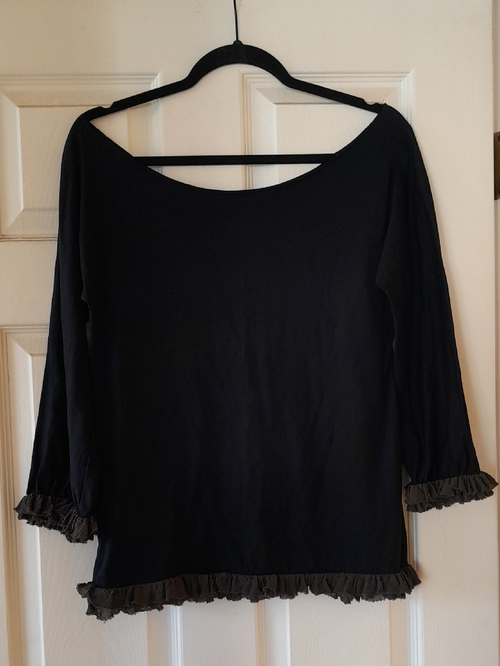 Chloe ruffle black cotton scoop neck boho top blouse no tag